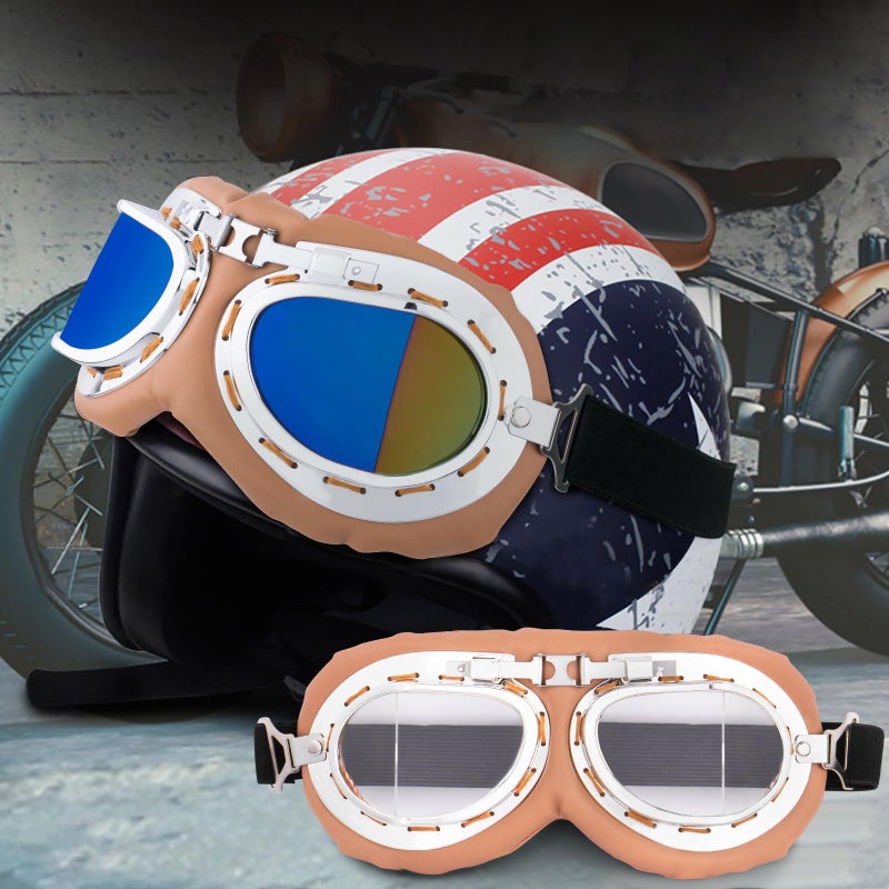 Peicees Vintage Helmet Goggles Motorcycle Goggles Bike Motorcross Pilot Goggle, Copper Silver-Clear - Image 3